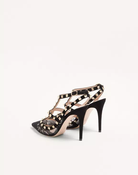 Valentino Rockstud Lace Pump With Straps 100Mm - Image 4